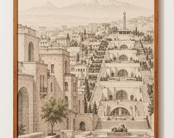 Yerevan Print | Cascade Art | Armenia Travel Poster | Mount Ararat Sketch | Pencil Drawing Wall Art