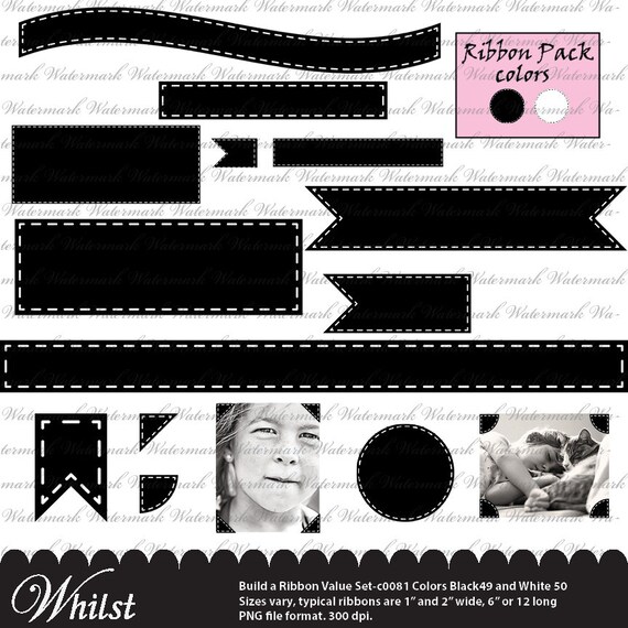 Digital Ribbon Clip Art Clipart Black And White Black Frame Etsy