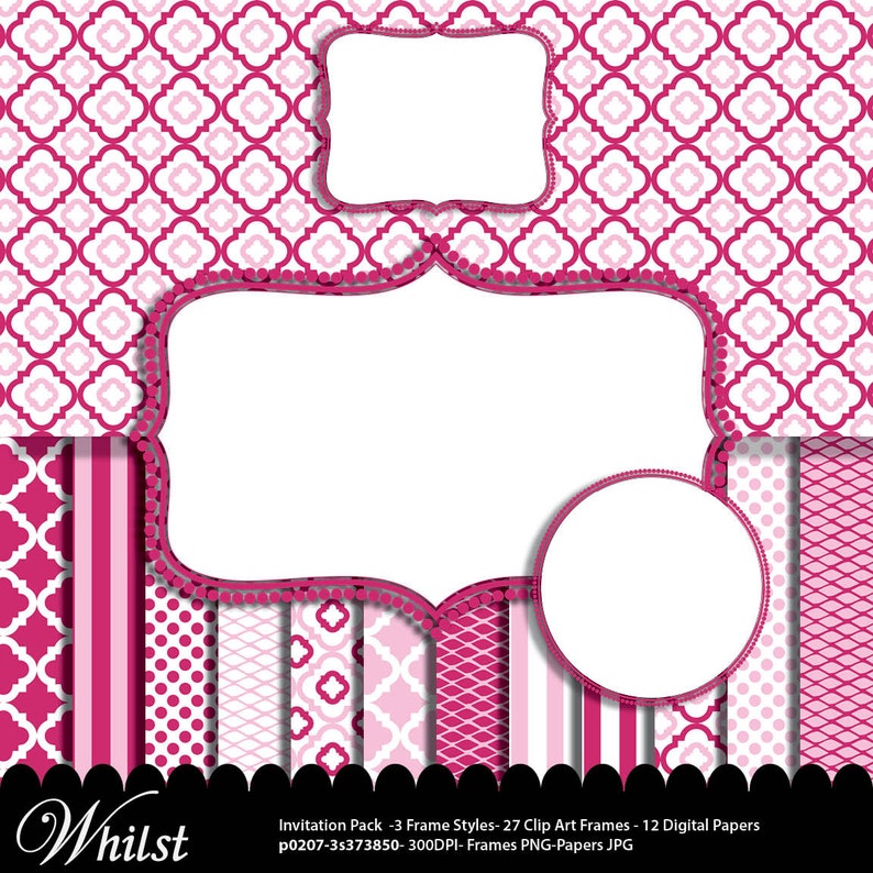 Pink Digital Paper Frame Baby Chevron Fuschia Photo Image 0