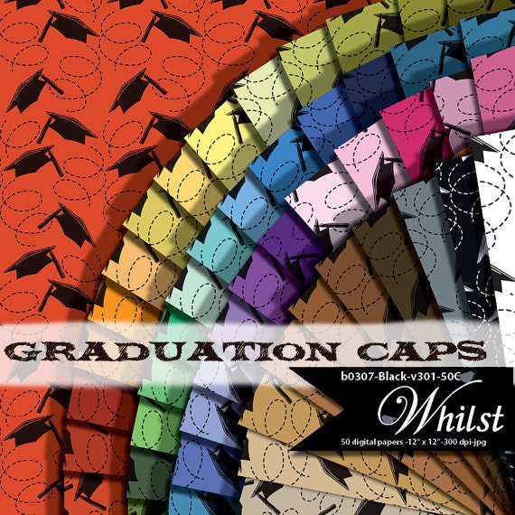 Graduation digital paper scrapbook graduation invitation college high school background : b0307 Black v301 50C Il_570xn