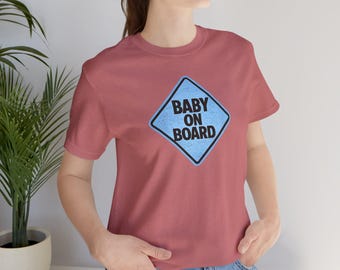 Baby on Board BLUE sign RETRO T-Shirt | Baby Boy Pregnancy Expecting Mom Announcement Tee