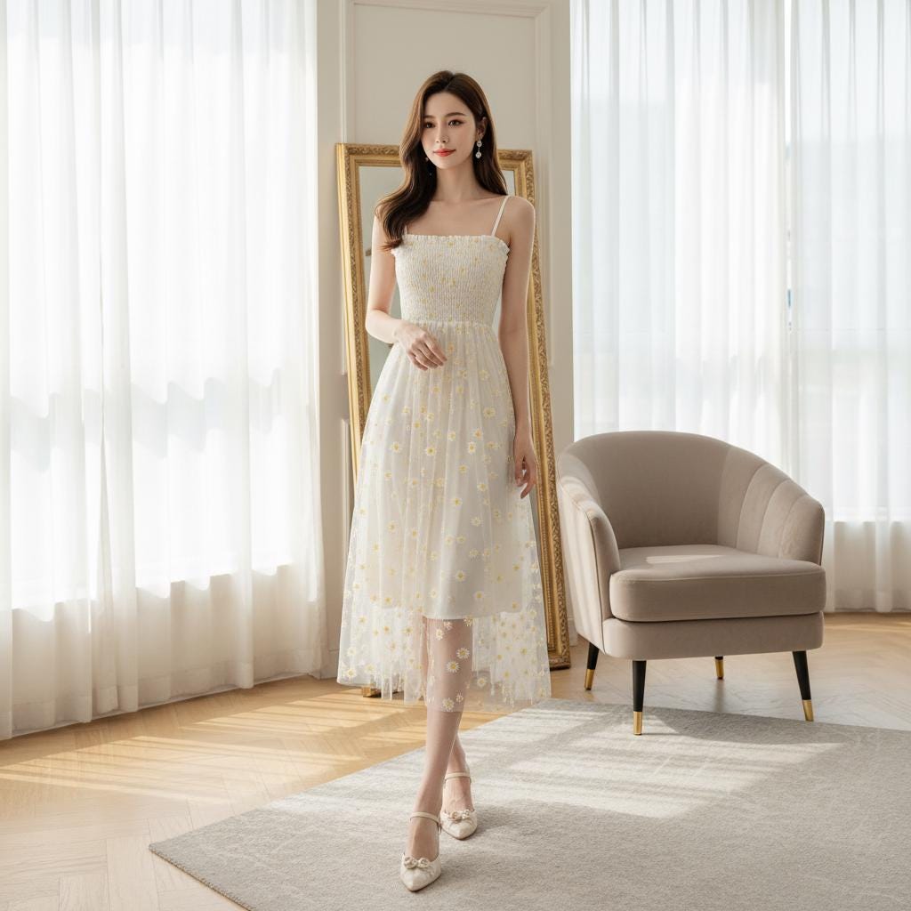 midi dress flowy White Striped Strapless Flowy Midi Dress