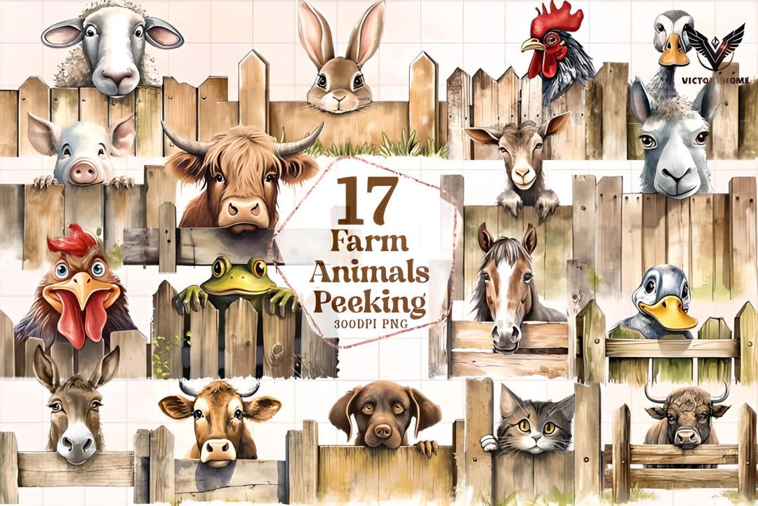 Farm Animal Clipart - Watercolor - Cute Farm Png - Cow - Pig - Horse ...