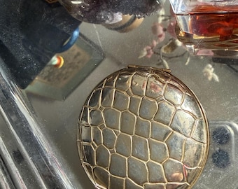 Vintage Revlon Compact Mirror, Gold Tone Crocodile Pattern, Mid Century Makeup Compact, Vanity Decor, Collectible Beauty Case