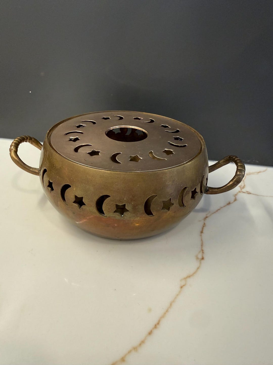 Vintage Brass Moon and Star Potpourri Burner, Celestial Brass Warmer ...