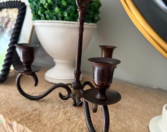 Vintage Wrought Iron Candelabra Candle Holder | Gothic Spanish Revival Decor | Moody Old World Taper Candleholder | Tabletop Iron Candlestic