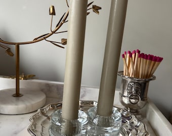 Coppia di portacandele in vetro stile scandinavo vintage, portacandele per lumini in vetro artistico trasparente effetto ghiaccio, decorazione minimalista nordica.