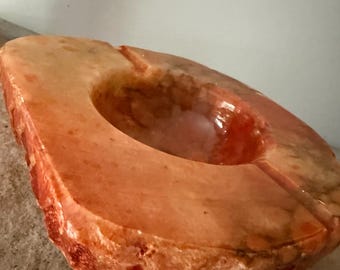 Vintage Stone Ashtray Onyx Marble Alabaster Catchall Dish, Mid Century Modern Amber Brown Natural Stone Decor, Heavy Tobacco Table Accent