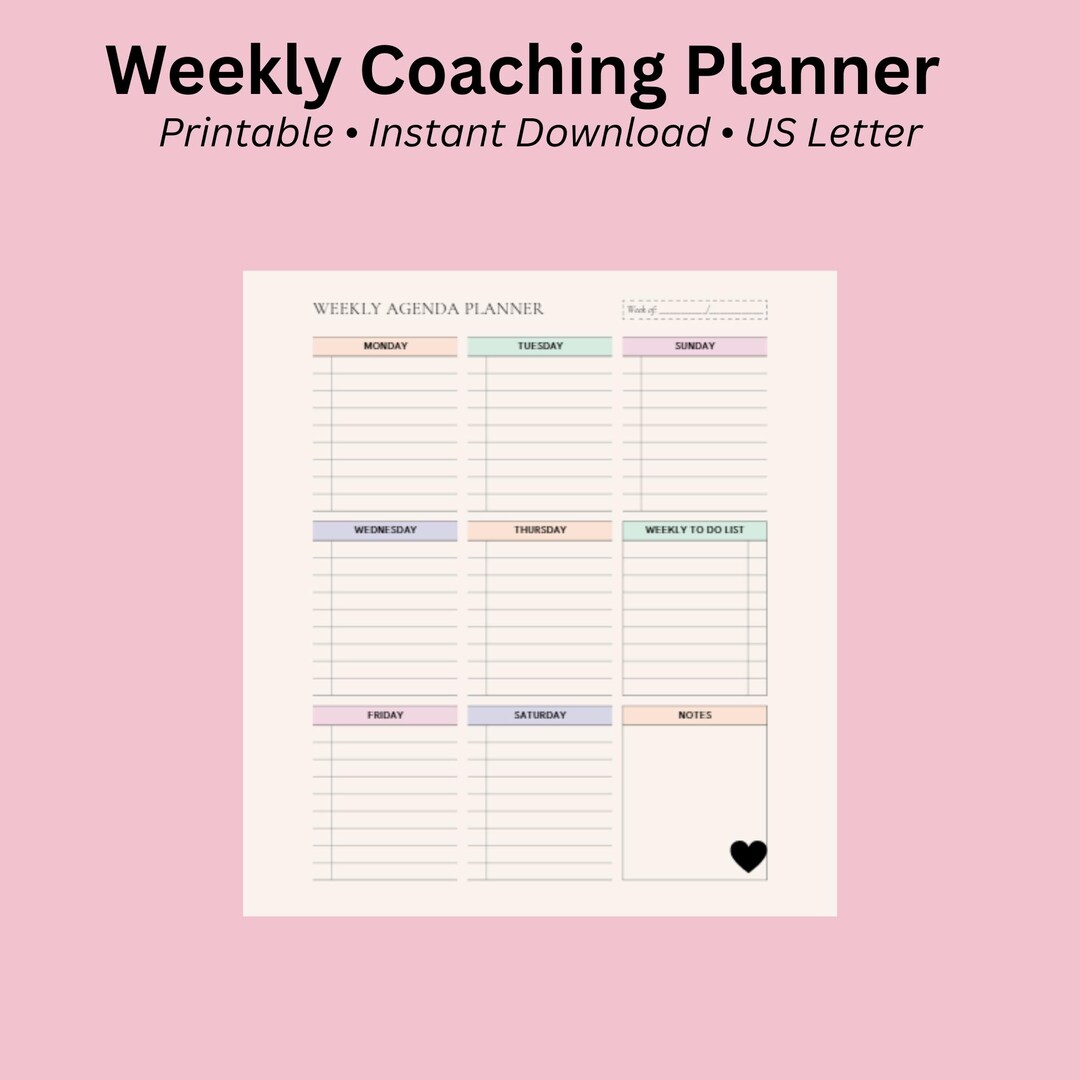 Weekly Performance Coaching Template Weekly Coaching Planner Printable, Pink & Beige Weekly Planner, US ...