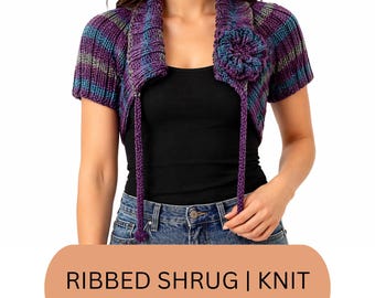 Ribbed Shrug Pattern PDF, Crochet Bolero Pattern, Knit Shrug Tutorial, Women Shrug Pattern, Easy Crochet Cardigan