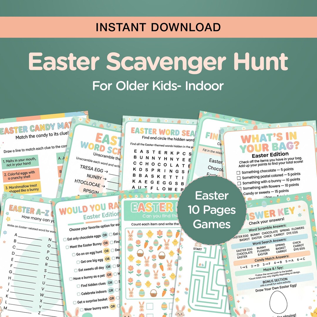Easter Activity Pack for Kids, Printable Easter Games Bundle, 10 Pages ...