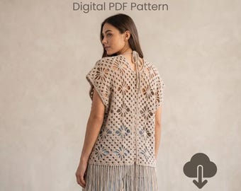 Festival Cardigan Crochet Pattern PDF, Boho Fringe Lace Cardigan Pattern, Summer Crochet Vest Tutorial, Women Boho Top DIY
