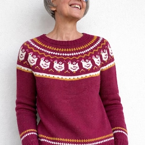 Modello per maglione lavorato a maglia / Just Cluck It / donna / (download PDF) Lingua: inglese, tedesco, italiano.