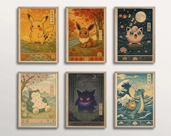Set van 30 Pokemon-posters | Pokemon muurkunst | Afdrukbare download | Traditionele Japanse kunst | Pokemon kunstwerk print poster cadeau anime