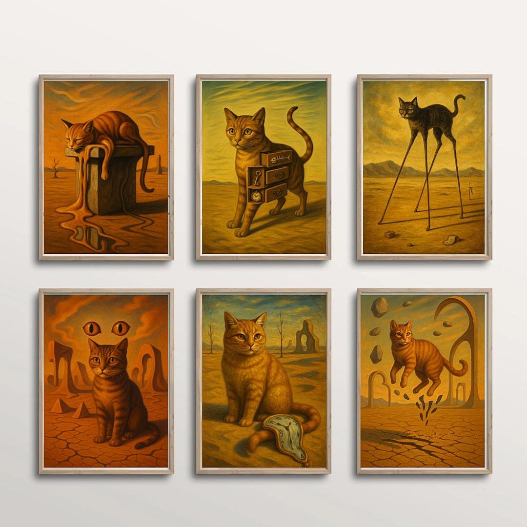 Set of 6 Surreal Cat Wall Art Prints | Dreamlike Desert Cats | Modern ...