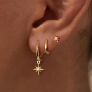 Gold North Star Earring Set | Celestial Stud Hoop Charm Jewelry Stack