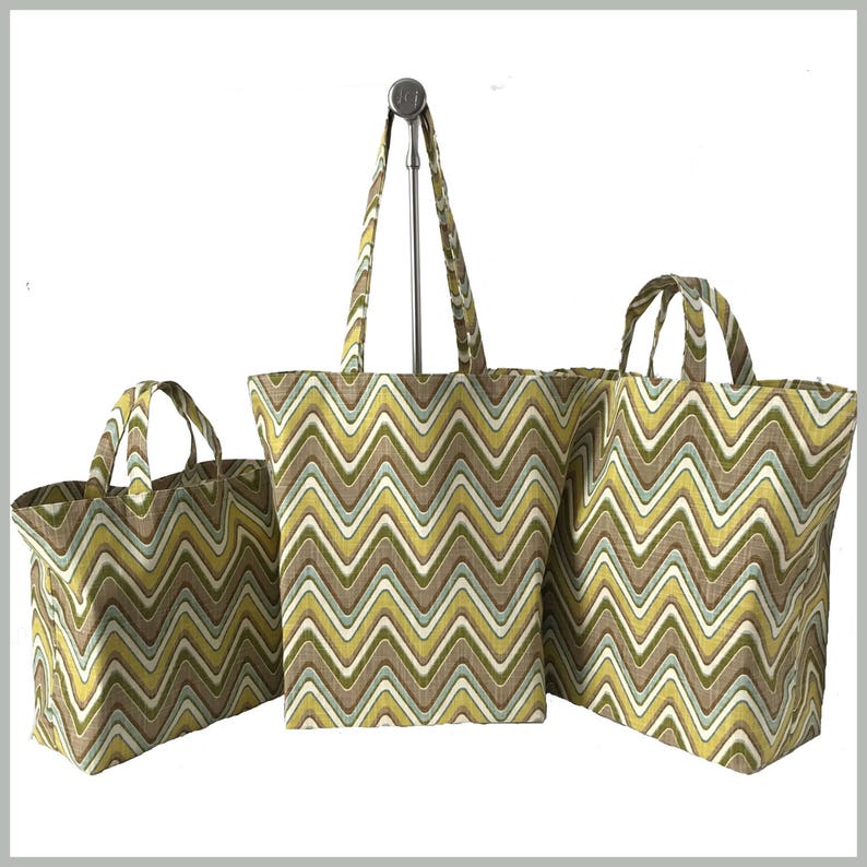 Beach Bag Reusable Shopping Bag. Large Three Sizes: Small Market Bag Grocery Tote Bag Large with Long Handles