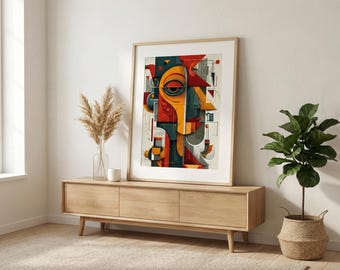Levande abstrakt karaktär – djärva färger, minimalistisk bakgrund, uttrycksfullt surrealistiskt digitalt konstverk
