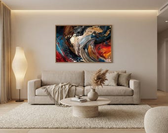 Abstrakt expressionistisk digital konst – guldfärgade accenter, filmisk belysning, modern konst av gallerikvalitet
