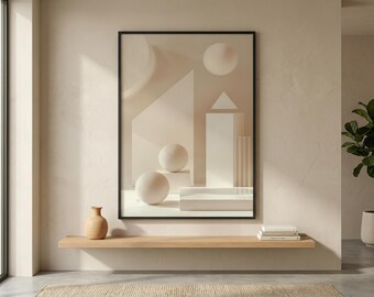 Minimalistisk geometrisk väggkonst – Flytande former, mjuk pastellton, skandinavisk modern abstrakt tryck.