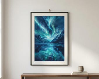 Norrskensväggkonst – Nordiskt landskapstryck, Aurora Borealis heminredning, Skandinavisk naturposter