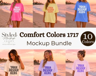 Comfort Colors 1717 Beach Mockup Bundle, Tropical Sunset Shirt Mockup, Oversized Summer Tee Mock, Lifestyle Mockup Bundle, Influencer Style Mock