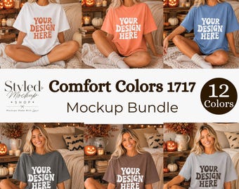 Paquete de maquetas de camisetas de Halloween Comfort Colors 1717, maqueta de camiseta acogedora de otoño CC1717, foto de moda para la temporada de Halloween (POD), maqueta de camisa bohemia de otoño