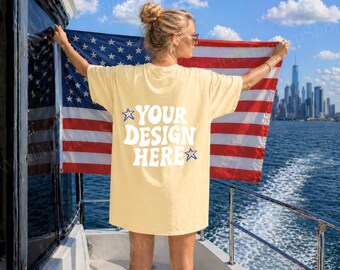 Comfort Colors 1717 Butter Back Mockup, Patriotic Americana Yacht Tee Mock (Digital Download)