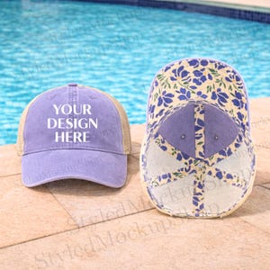 Infinity Her Trucker Hat Mockup |Violet Floral Trucker Hat Summer Pool Bachelorette Mock|Women's Washed Mesh Back Cap Mock|Trendy POD Bundle