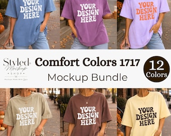 Pacchetto di mockup autunnali Comfort Colors 1717, mockup di magliette autunnali, mockup di magliette di Halloween, mockup di magliette oversize, pacchetto per modelle