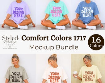 Pacchetto di mockup Comfort Colors 1717, Pacchetto di mockup per t-shirt CC1717, Mockup di t-shirt oversize, Mockup di t-shirt da donna, Foto di prodotti stilizzati