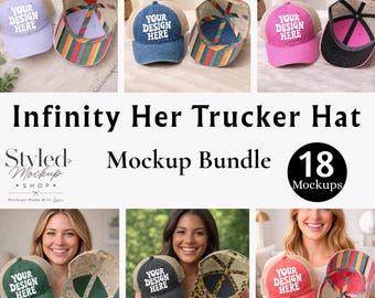 Paquete de maquetas de gorra de camionero Infinity Her / Paquete de maquetas de gorra de malla lavada para mujer (18 Tess) / Maqueta de gorra de béisbol / Maqueta de POD de moda