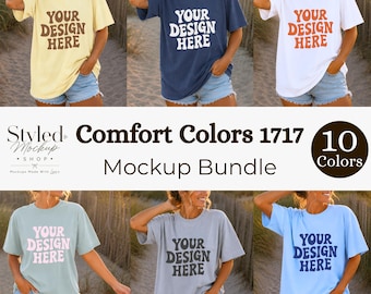 Pacchetto di mockup per magliette Comfort Colors 1717, mockup per magliette con modella, pacchetto di mockup per abbigliamento lifestyle, pacchetto di mockup per boutique, mockup di tendenza
