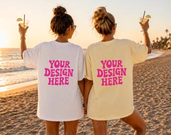 Maglietta Comfort Colors 1717 Back Tee per addio al nubilato in spiaggia (modello mockup) / Maglietta bianca da damigella d'onore (download digitale)
