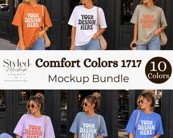 Pacchetto di mockup Comfort Colors 1717, mockup di t-shirt oversize, mockup di camicia da donna, mockup di t-shirt vuota, foto di abbigliamento lifestyle, pacchetto di mockup POD