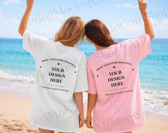 Comfort Colors 1717 Ivory Blossom Back Mockup, C1717 Two People Mockup, Bridesmaid Summer Tee Mockup, Friends Double Mockup, Beach Mockup