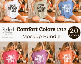 Pacchetto di mockup di Halloween Comfort Colors 1717, mockup di maglietta boho accogliente CC1717, mockup di maglietta stile autunno, mockup di maglietta stile autunno per ragazza alla moda