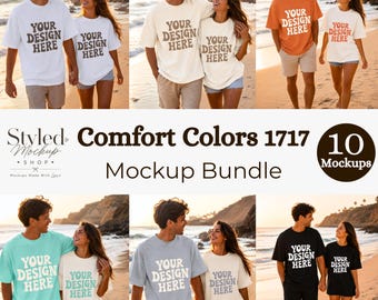 Paquete de maquetas para parejas Comfort Colors 1717, maqueta de camisa de playa, maqueta de camiseta CC1717, maqueta de camiseta extragrande, maqueta de pareja de verano, maqueta CC1717