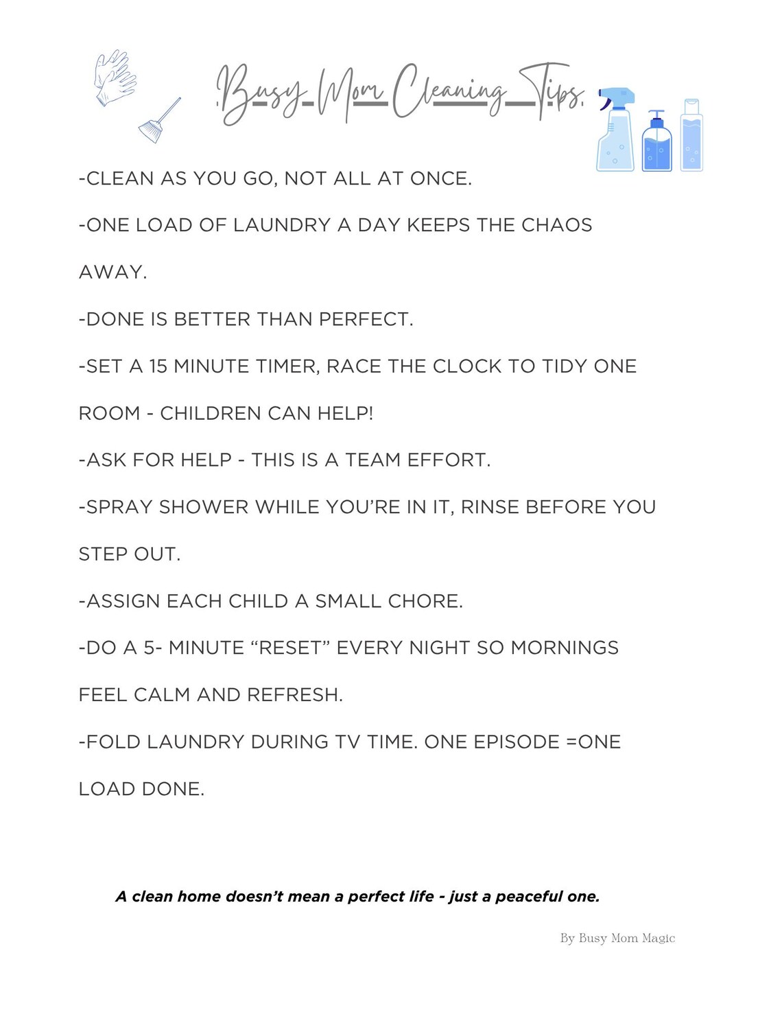 Busy Mom Cleaning Checklist Printable | Daily Weekly Monthly Cleaning ...