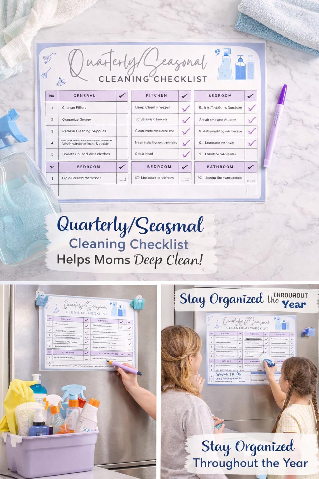 Busy Mom Cleaning Checklist Printable | Daily Weekly Monthly Cleaning ...