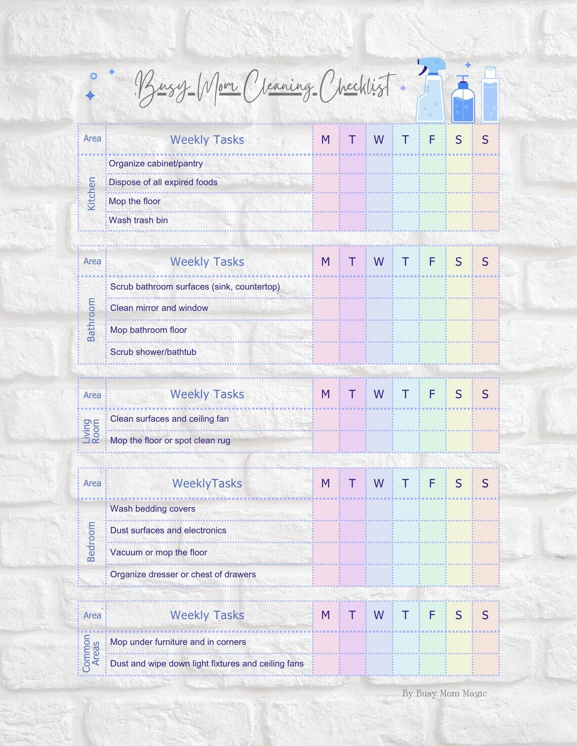 Busy Mom Cleaning Checklist Printable | Daily Weekly Monthly Cleaning ...