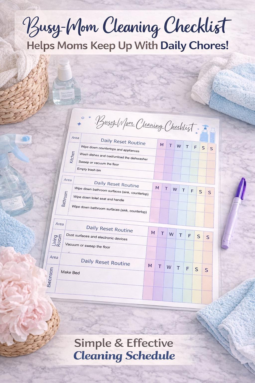 Busy Mom Cleaning Checklist Printable | Daily Weekly Monthly Cleaning ...