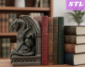 Drakebokstöd STL-fil | Gotisk fantasi 3D-utskrivbar bokhållare hylldekor