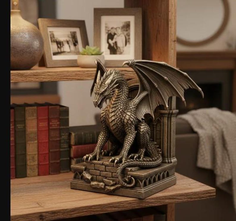Dragon Bookend STL File | Gothic Fantasy 3D Printable Book Holder Shelf ...