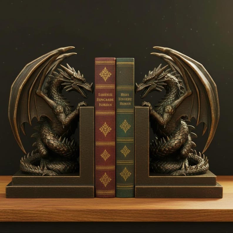 Dragon Bookend STL File | 3D Printable Fantasy Dragon Bookends | Gift ...