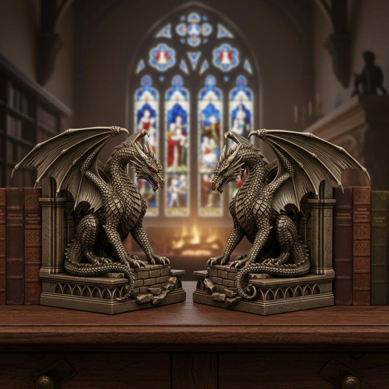Dragon Bookend STL File | Gothic Fantasy 3D Printable Book Holder Shelf ...