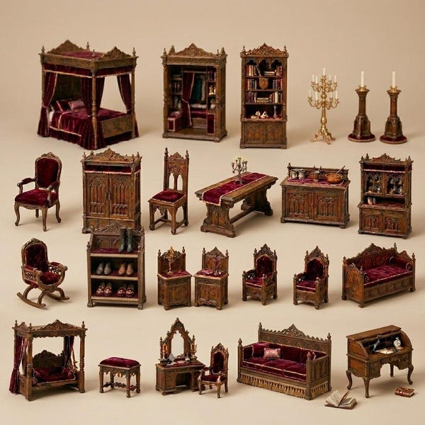 Gothic Dollhouse Furniture STL Bundle | 24 Piece Victorian Miniature Set 1:12
