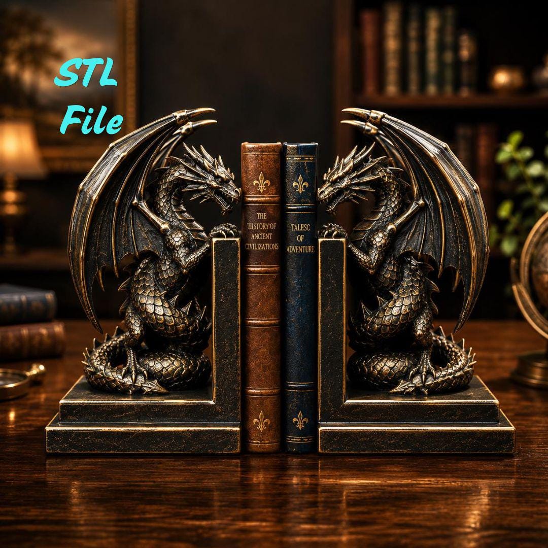 Dragon Bookend STL File | 3D Printable Fantasy Dragon Bookends | Gift ...