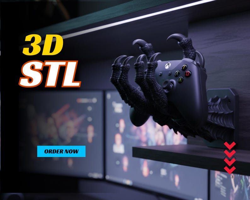Dragon Claw Controller Holder STL | 3D Printable Gaming Wall Mount Gift ...