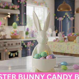 Archivo STL de conejito de Pascua / Plato para dulces imprimible en 3D / Decoración de mesa de primavera imagen 13